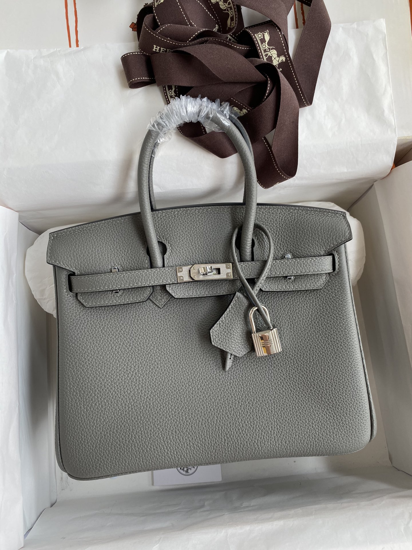 Hermes Birkin 25CM Togo Leather Handbag Gris Mouette